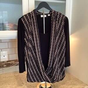 New York & Company Black Chain Pattern Blouse